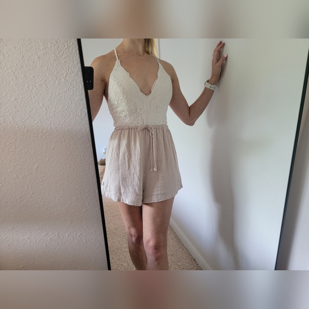 Lace Bodysuit with Tie Back White - Size 2 US